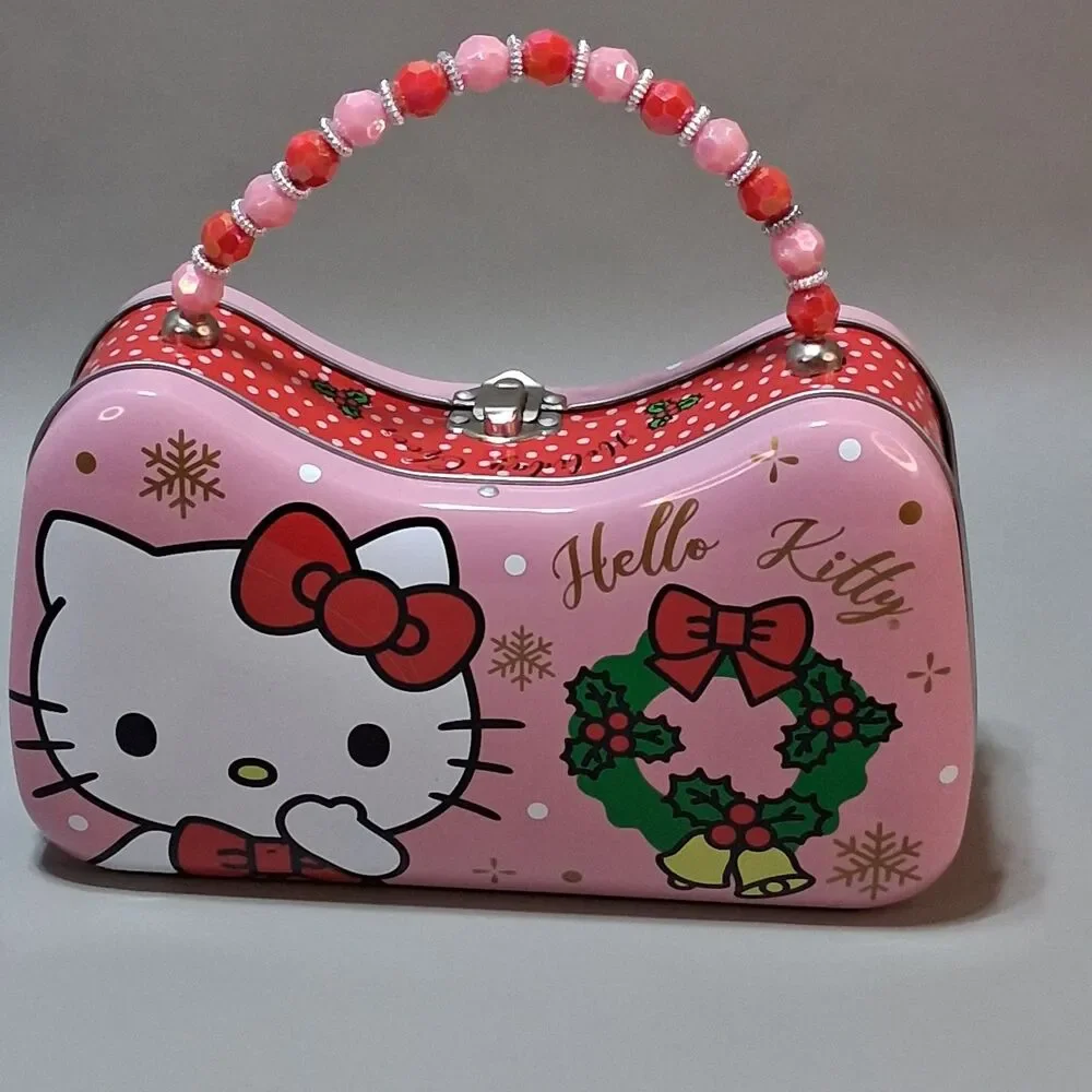Hello Kitty Christmas Holiday Tin Purse Beaded Handle 2022 Sanrio Storage Box